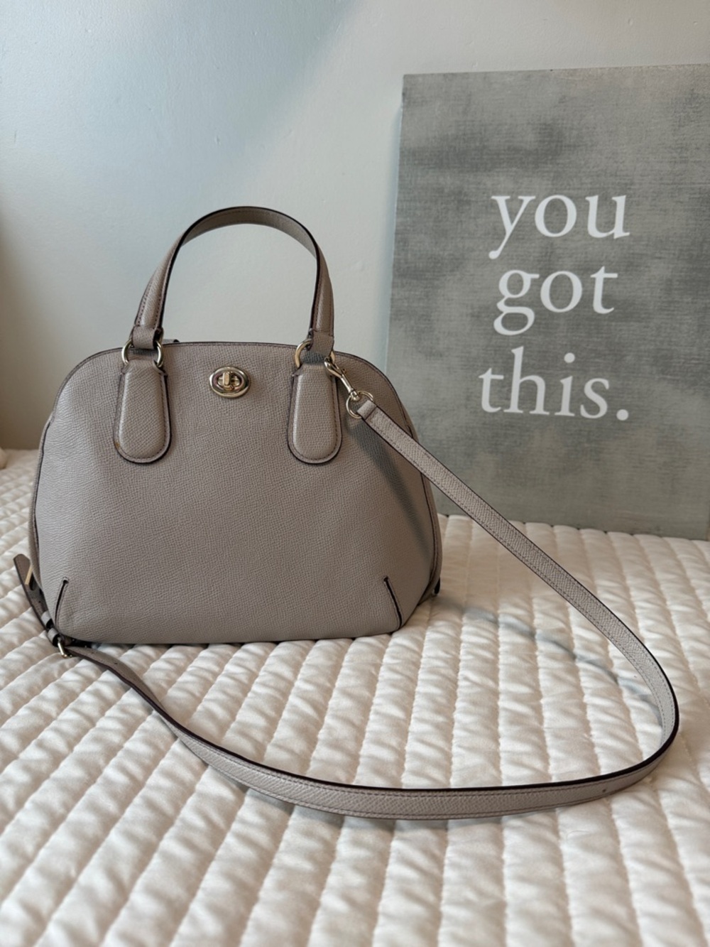 Women's Pebbled Leather Dome Satchel - Taupe